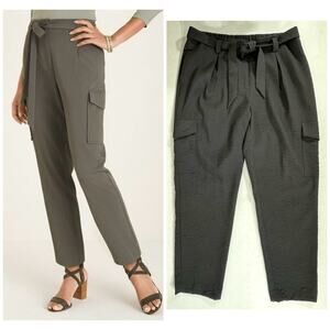Chicos Cargo Ankle Pants Size 1.5 R or 10 R (33x27) Black Crinkle Belted Pleated